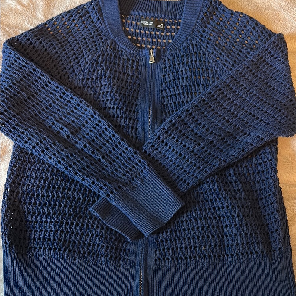 Simply Vera Vera Wang Blue Zip Up Summer Sweater Size M